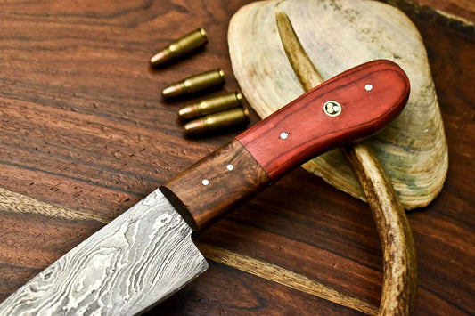 Hand Made Damascus Steel Blade Chef Kitchen Full Tang Knife | Hard Wood