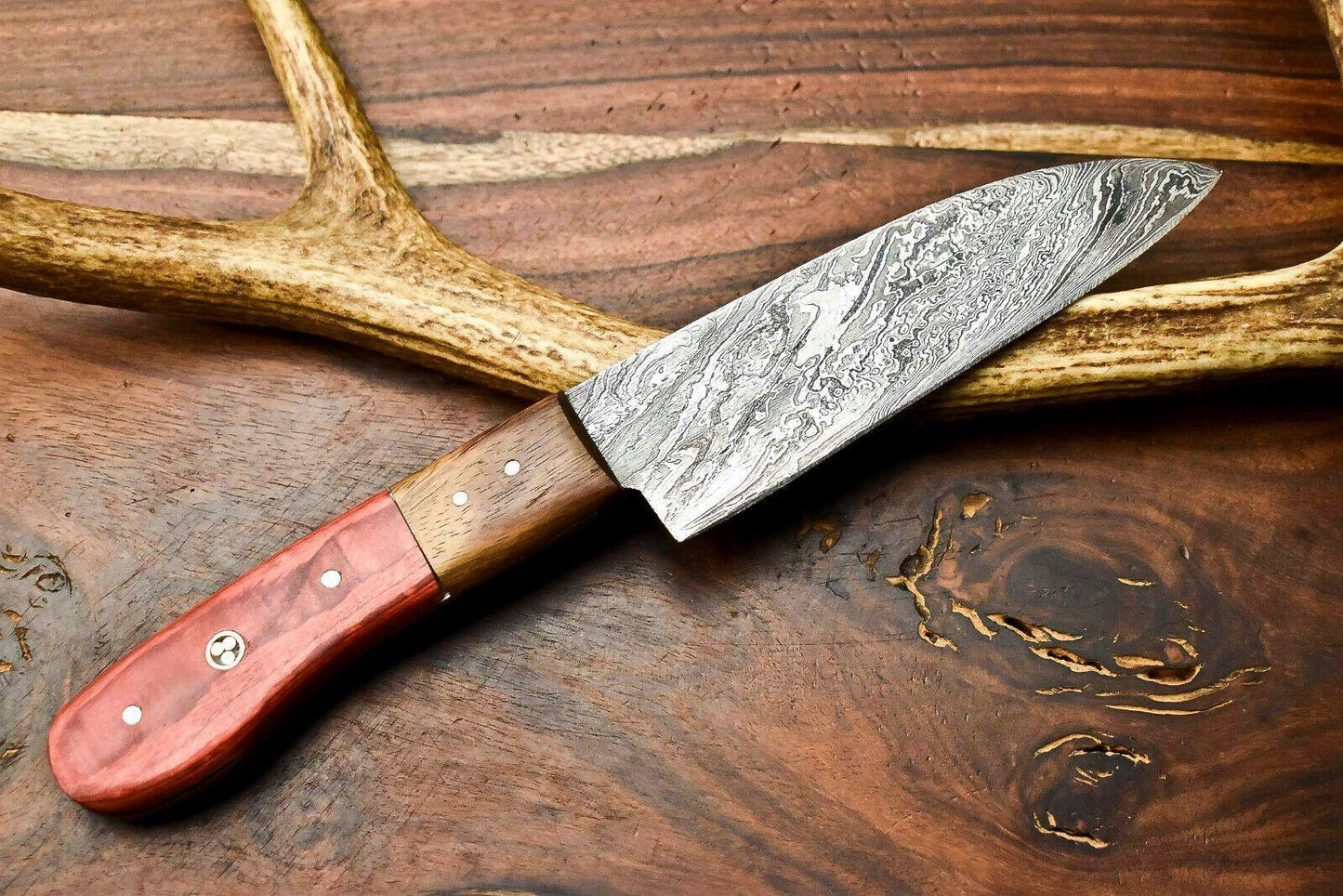 Hand Made Damascus Steel Blade Chef Kitchen Full Tang Knife | Hard Wood Handle
