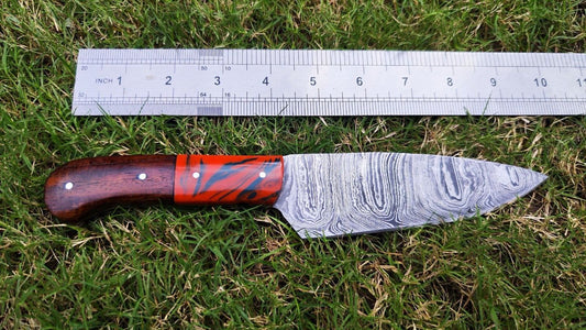 Handmade Damascus Steel Fillet & Chef Knife 7" Blade | Wood Handle + Sheath