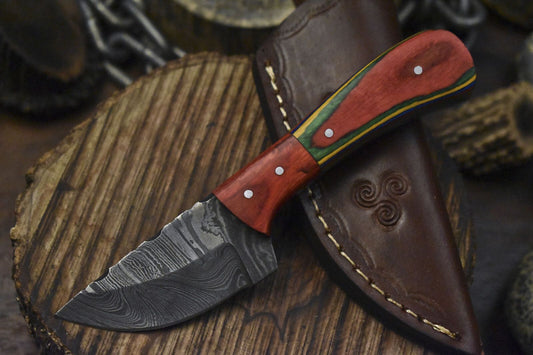 Custom Twist Damascus Skinner Knife Hardwood Wooden Bolster Tactical Blade