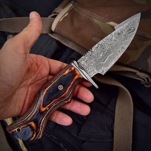 Tactical Survival Full Tang Handmade Damascus Steel Tracker Knife with Leather Sheath