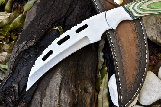 11.5" Hand-Forged Hunting Skinner Knife – 440C Steel Blade, Hardwood Handle, Steel Bolster, Leather Sheath Gift