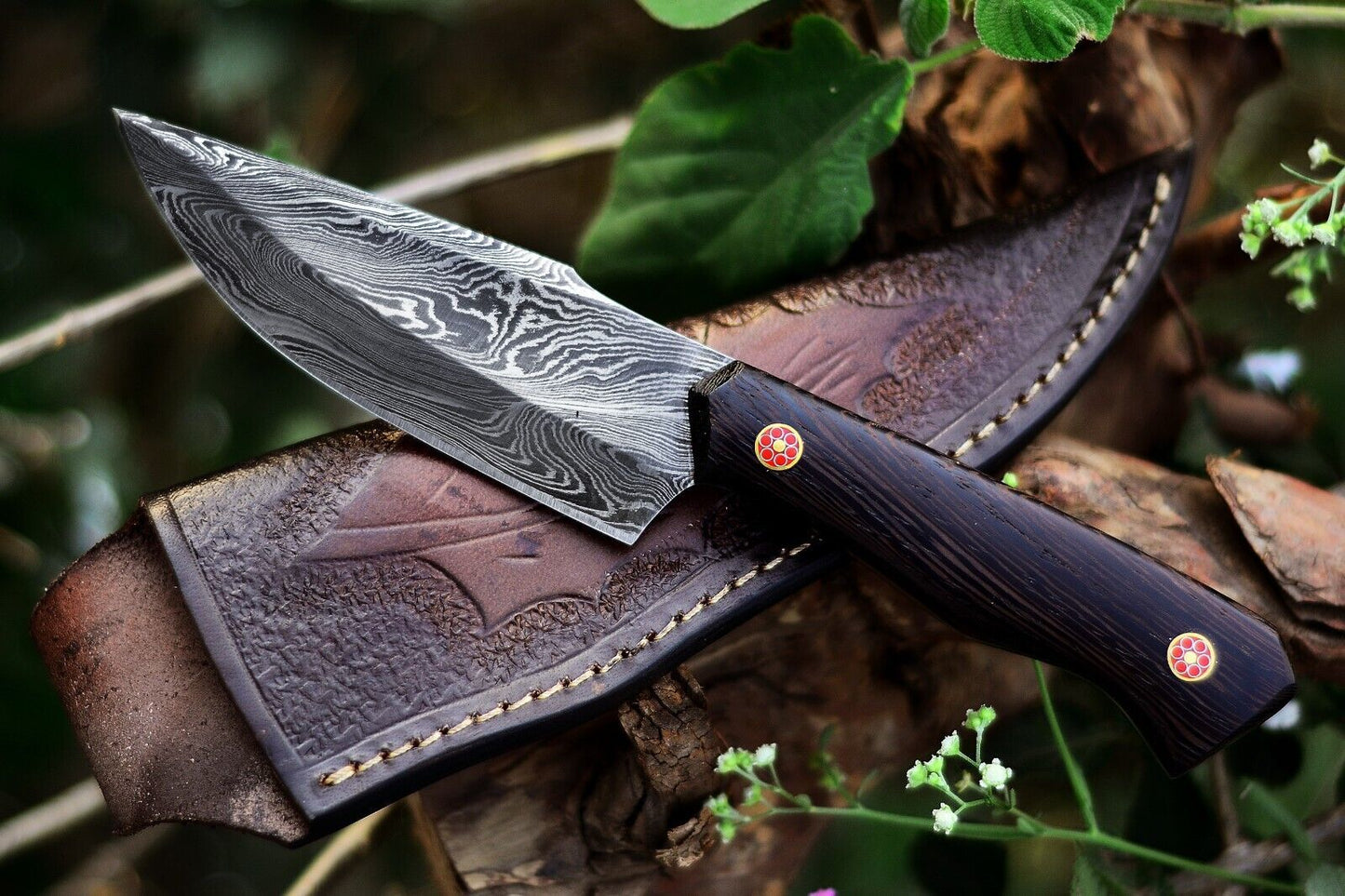 10 Inch Custom Handmade Damascus Steel Hunting Knife with Wenge Wood Handle
