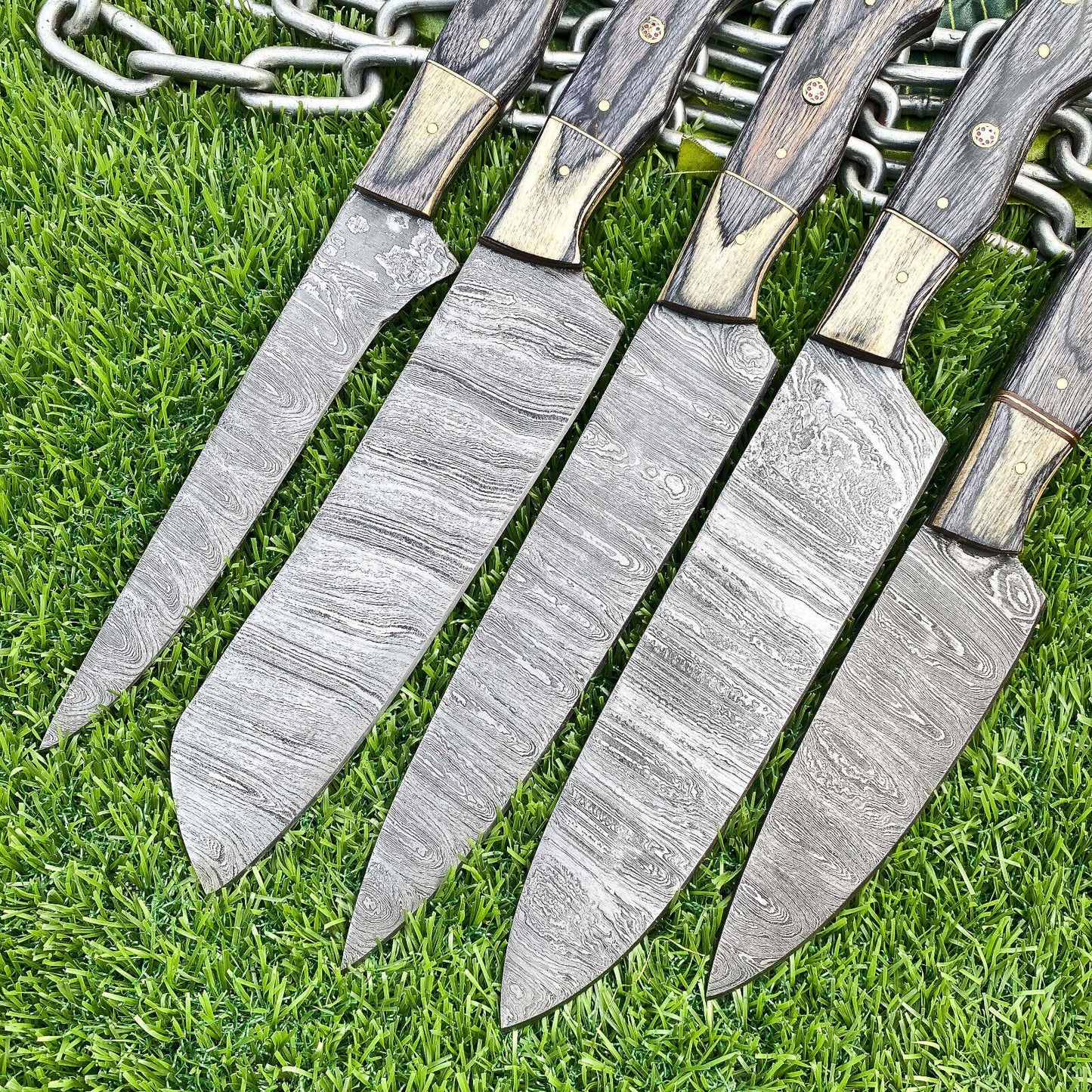 Lot of 5 Handmade Damascus Steel Full Tang Kitchen Chef Knife Set – Premium EDC Cutlery