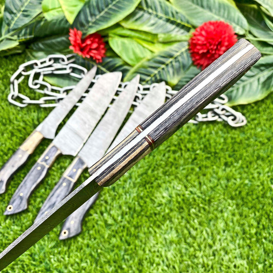 Lot of 5 Handmade Damascus Steel Full Tang Kitchen Chef Knife Set – Premium EDC Cutlery