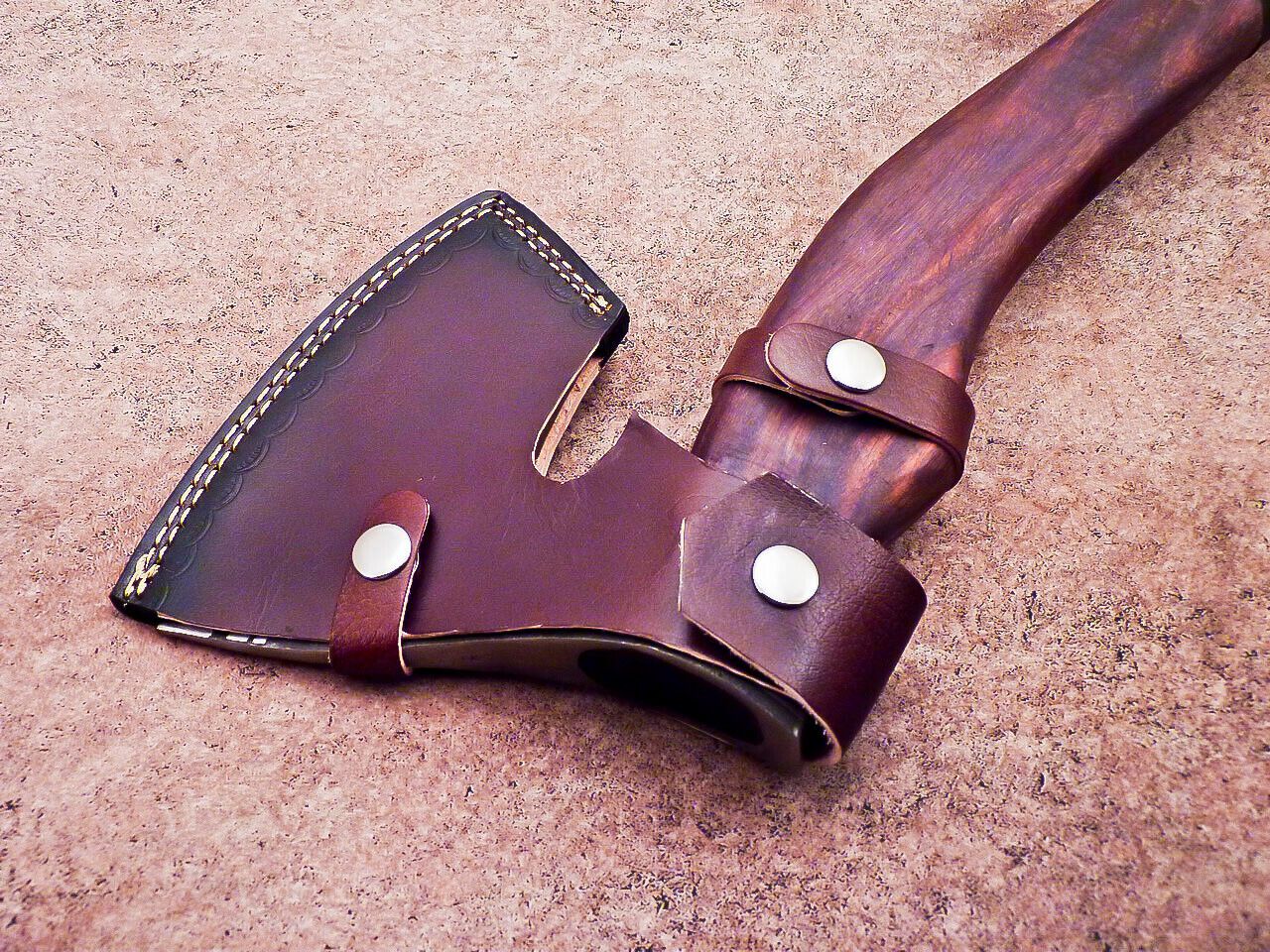 Hand Forged Viking Bearded Axe Carbon Steel Hatchet Tomahawk with Natural Wood Handle and Leather Sheath 18"