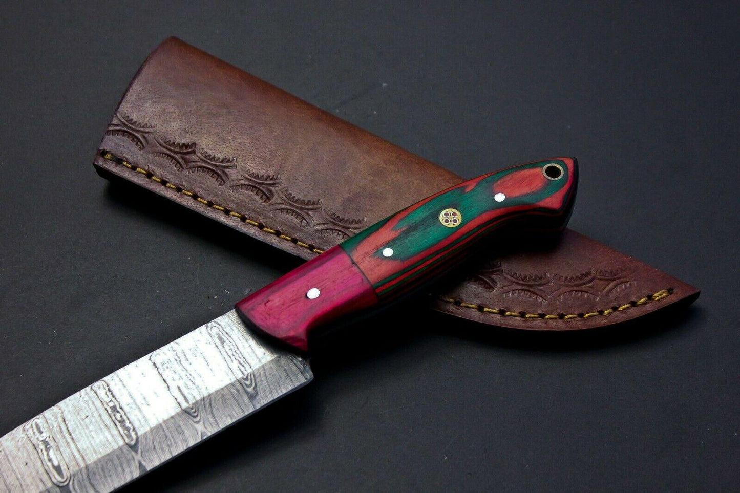 Handmade Damascus Steel Chef Knife | 9" Multipurpose Kitchen Knife Multi-Color Wood Handle