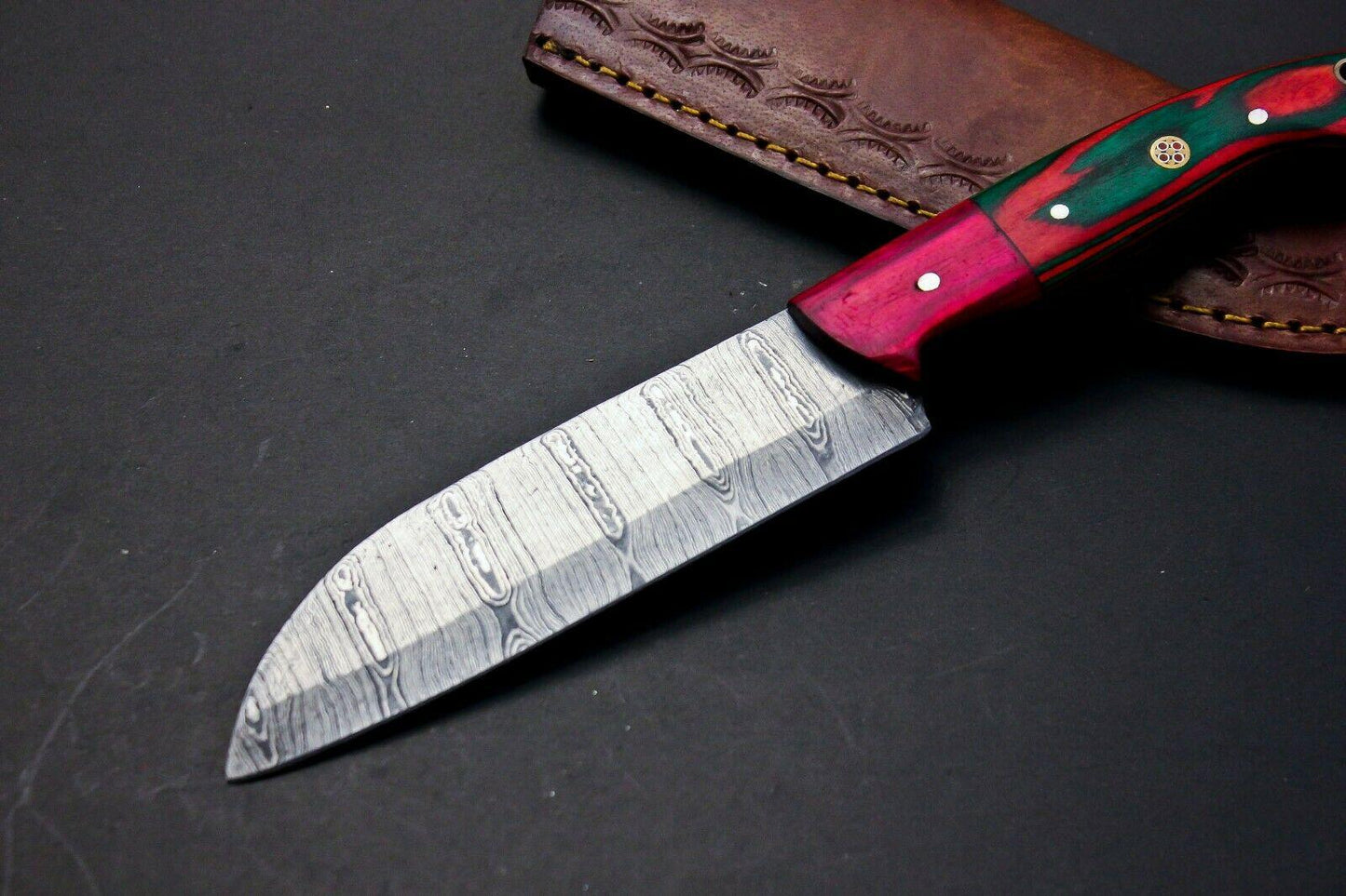 Handmade Damascus Steel Chef Knife | 9" Multipurpose Kitchen Knife Multi-Color Wood Handle