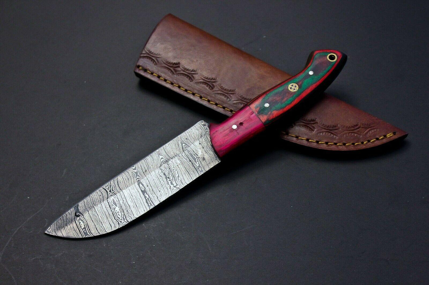 Handmade Damascus Steel Chef Knife | 9" Multipurpose Kitchen Knife Multi-Color Wood Handle