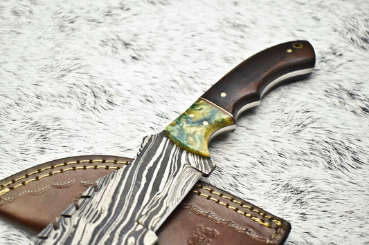 10.0" Handmade Damascus Steel Tracker Knife | Camel Bone Handle Full Tang Blade