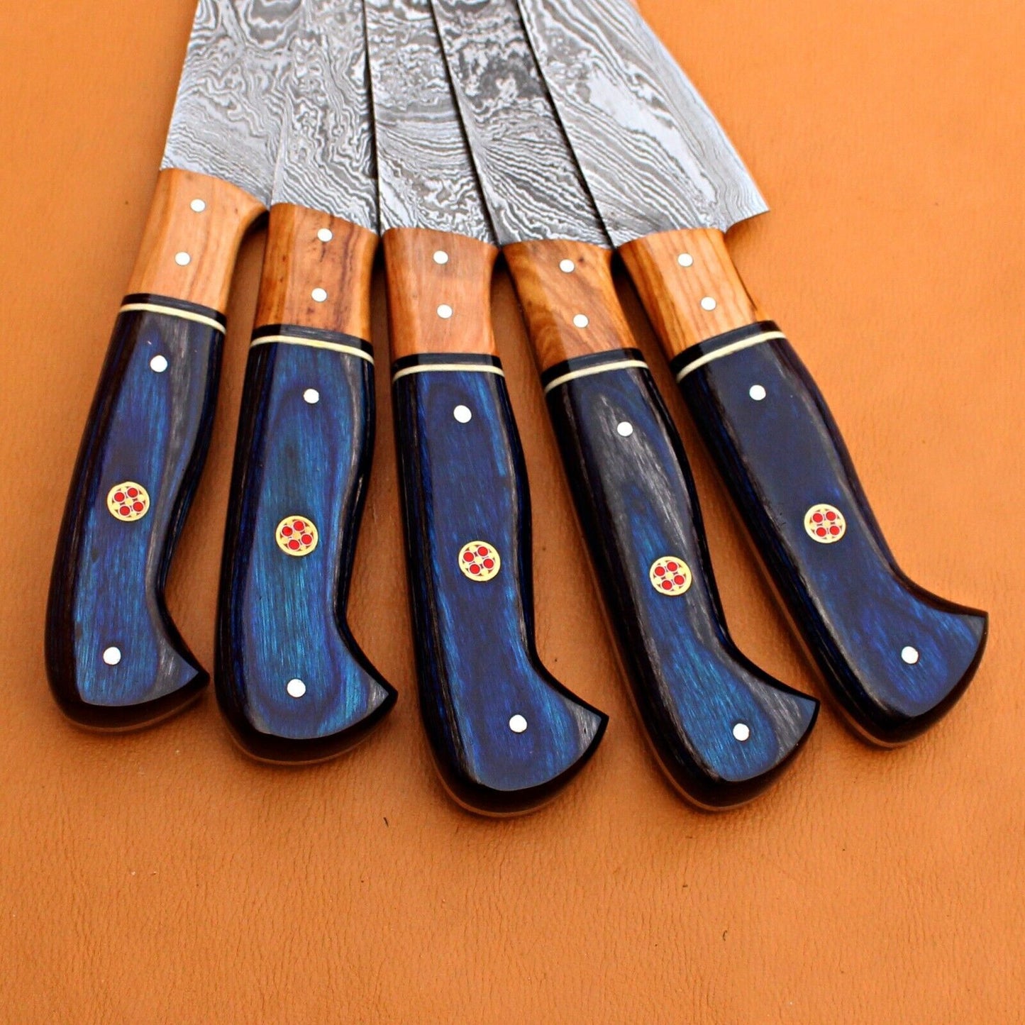 Custom Handmade Twist Damascus Steel Chef Set with Sheath Hunting Knife – Premium Quality