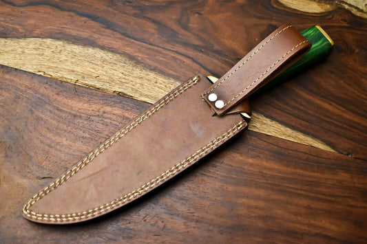 13.5 Inch Handmade Damascus Steel Hunting Bowie Knife with Hardwood Handle