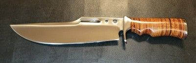 Custom D2 Steel 14.75-Inch Bowie Knife – Stacked Leather Handle