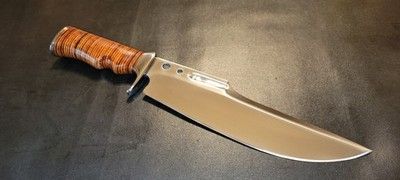 Custom D2 Steel 14.75-Inch Bowie Knife – Stacked Leather Handle