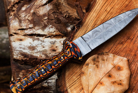 Handmade Damascus Steel Hunting Dagger – Double Edged Boot Knife with Wooden Handle and Sheath