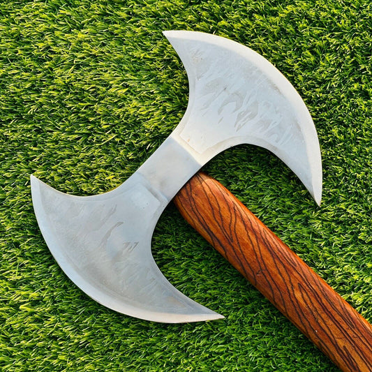 Hand Forged Double Headed Viking Battle Axe 23 Inch with Natural Wood Handle