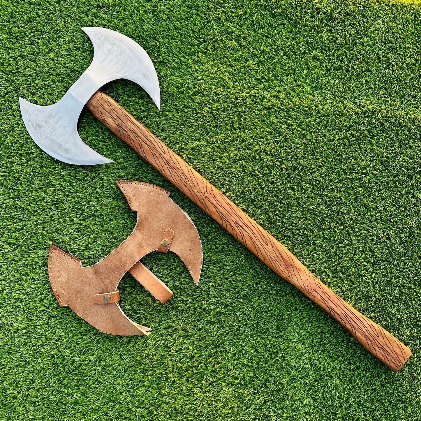 Hand Forged Double Headed Viking Battle Axe 23 Inch with Natural Wood Handle