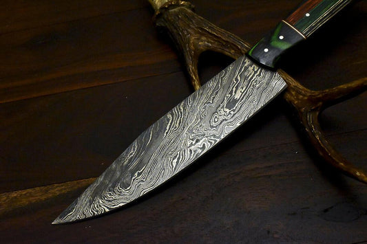 Rare Handmade Damascus Steel Chef Hunting Knife | 12.5" Hard Wood Handle