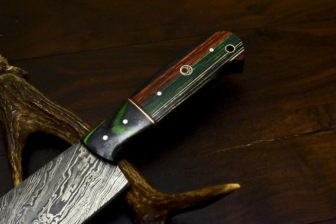 Rare Handmade Damascus Steel Chef Hunting Knife | 12.5" Hard Wood Handle