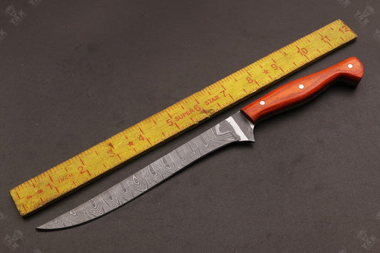 12" Hand Forged Damascus Fillet Knife Custom Fillet Knife With Pakka Wood Handle