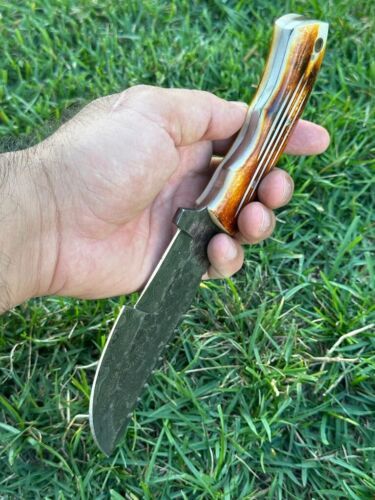 10" Full Tang Handmade Damascus Steel Hunting Skinning Tracker Knife with Leather Sheath