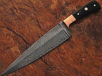 Handmade Damascus Steel Chef Knife with Buffalo Horn Handle & Copper Guard – Limited Edition