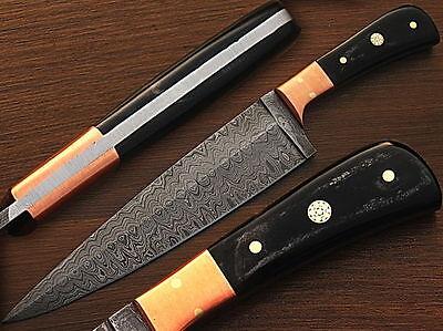 Handmade Damascus Steel Chef Knife with Buffalo Horn Handle & Copper Guard – Limited Edition