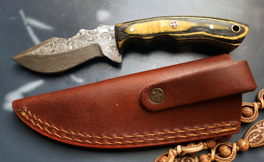 Hand Forged Damascus Steel Hunting Bowie Knife | Wood Handle