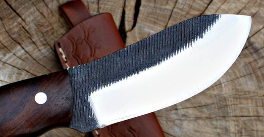 Handmade Full Tang D2 Steel Skinner Knife | Hunting & EDC with Leather Sheath