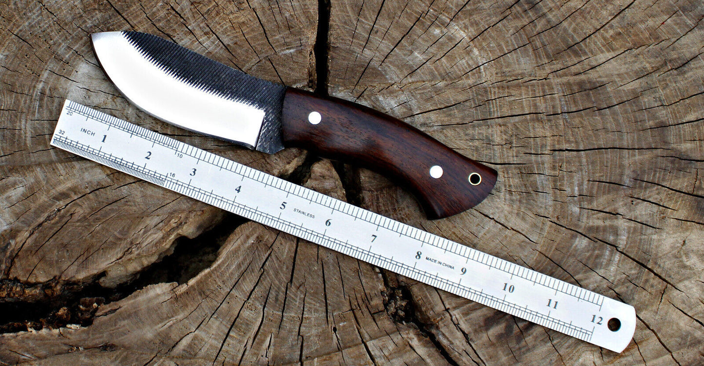 Handmade Full Tang D2 Steel Skinner Knife | Hunting & EDC with Leather Sheath