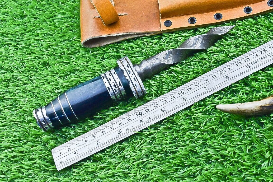 10 Inch Damascus Kris Dagger Bowie Knife with Resin Handle for Hunting and Camping