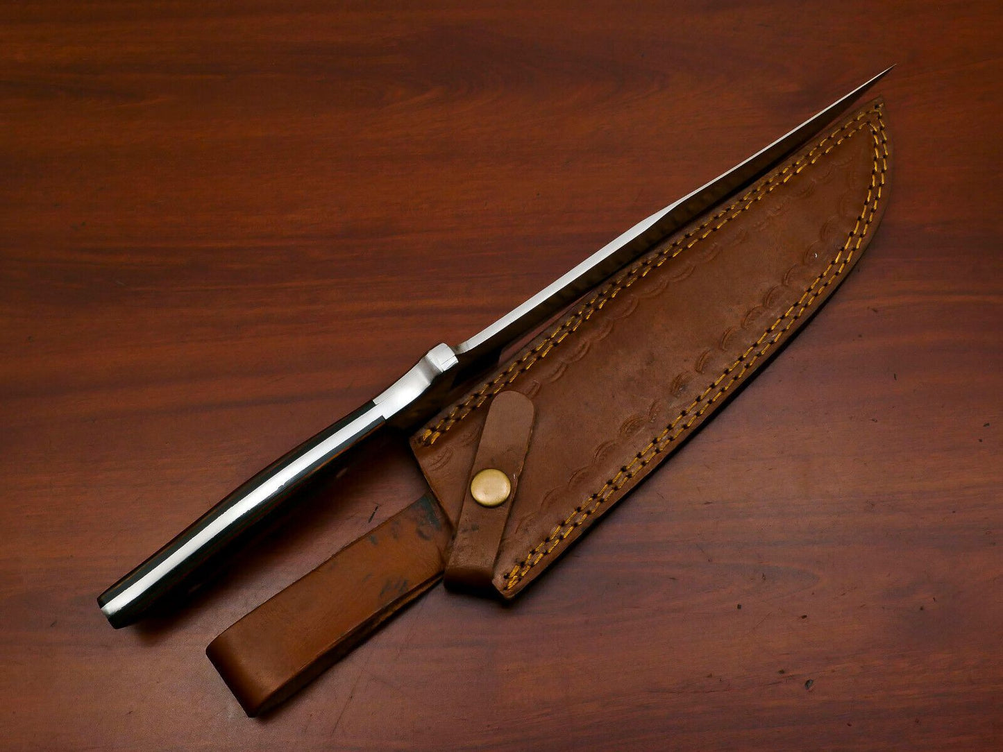 Custom 12-Inch Handmade D2 Steel Bowie Hunting Knife with Pakka Wood Handle