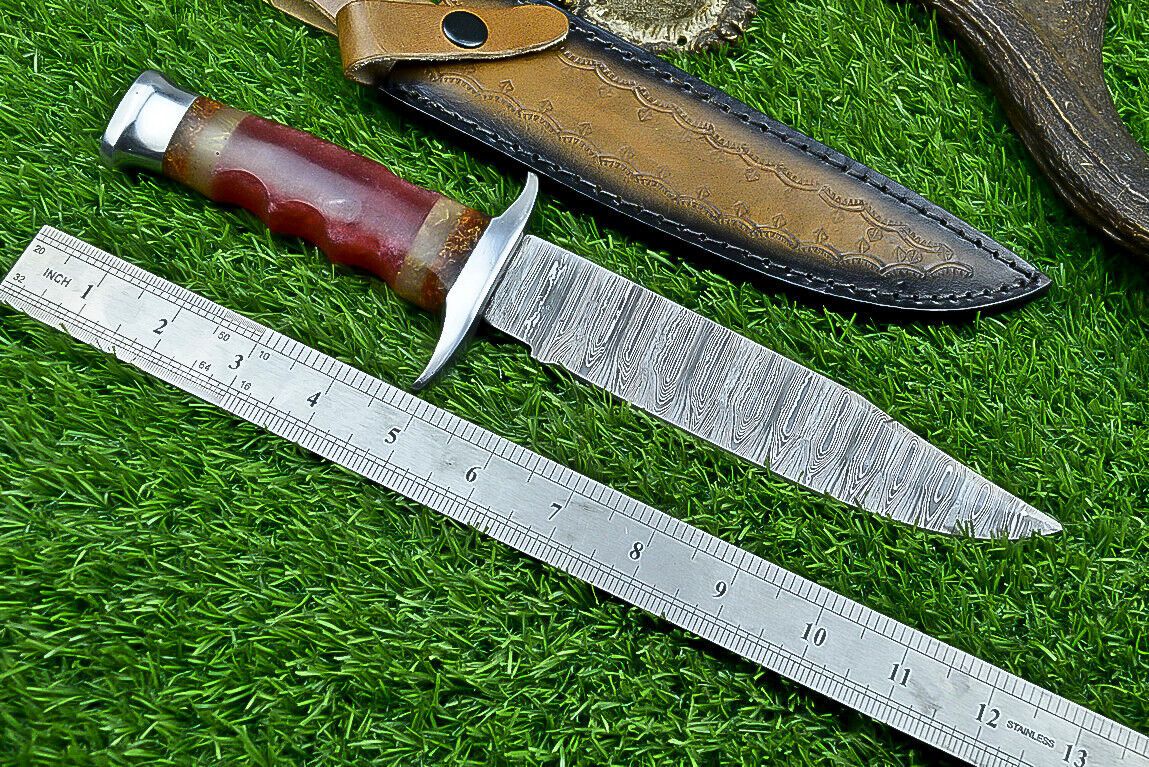 Heritage Forge 12 Inch Resin Handle Damascus Bowie Knife for Camping and Hunting