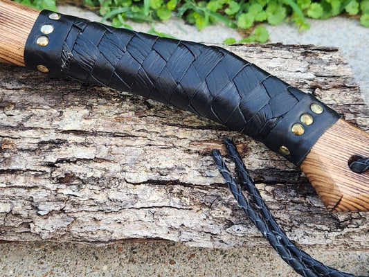 Handmade Carbon Steel Viking Axe with Wooden Handle and Leather Sheath