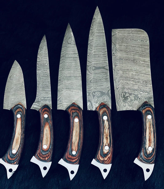 9"-13" Handmade Damascus Steel Knife Set – Chef, Hunting & Camping Knives