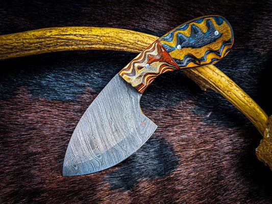 Custom Damascus Steel Skinner Hunting Knife with Wood Handle – 9 Inch Fixed Blade