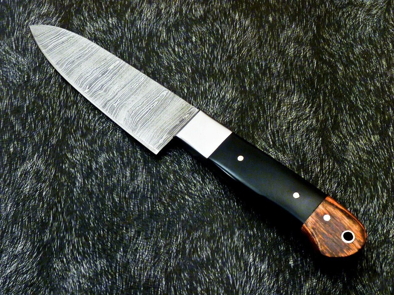 9.7" Custom Hand Forged Damascus Steel Chef Kitchen Knife with Bull Horn & Hardwood Handle