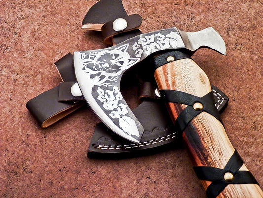 Custom Handmade Carbon Steel Viking Bearded Axe – 14.5" Camping Hatchet Tomahawk