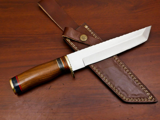 Custom Handmade D2 Steel Tanto Blade Bowie Hunting Knife – Brass Guard