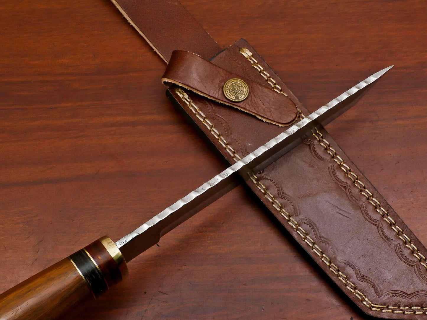 Custom Handmade D2 Steel Tanto Blade Bowie Hunting Knife – Brass Guard