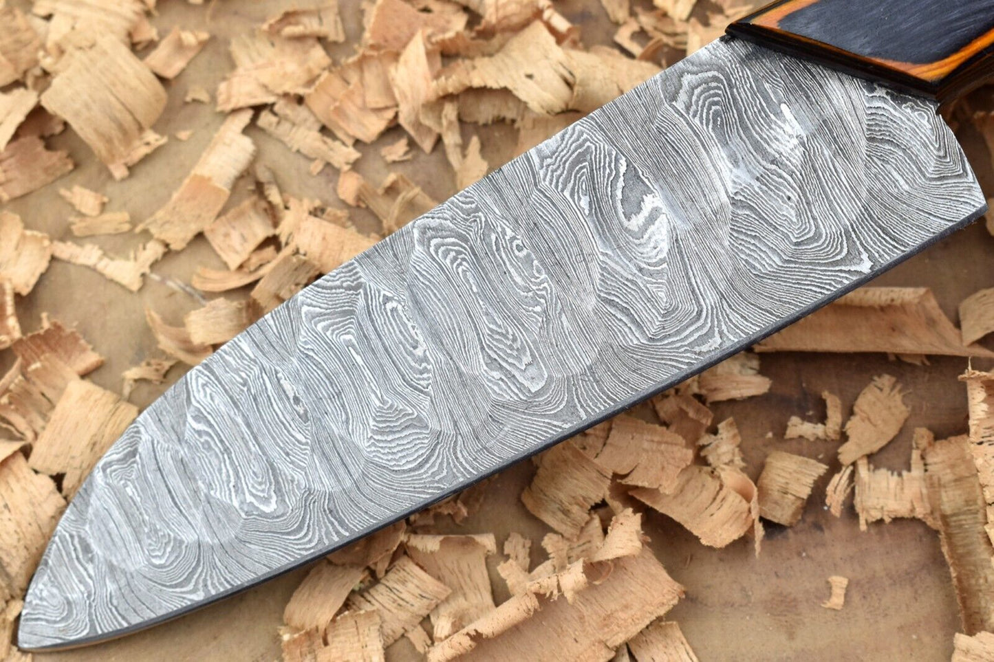 Handmade Damascus Steel Kitchen Chef Knife | 11" Forged Blade with Black & Orange Dollar Thappa Handle
