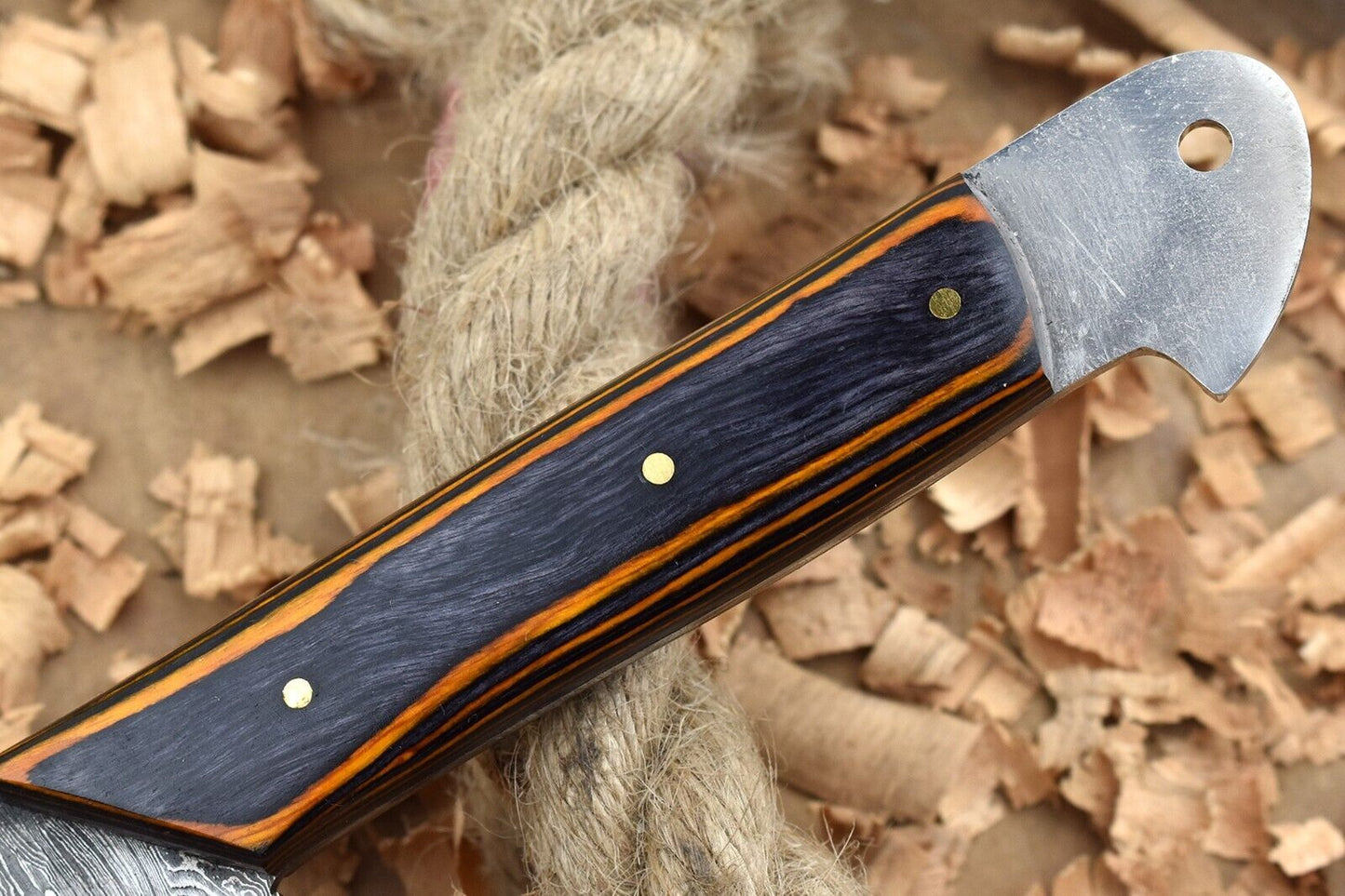 Handmade Damascus Steel Kitchen Chef Knife | 11" Forged Blade with Black & Orange Dollar Thappa Handle