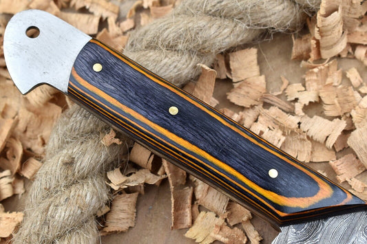 Handmade Damascus Steel Kitchen Chef Knife | 11" Forged Blade with Black & Orange Dollar Thappa Handle