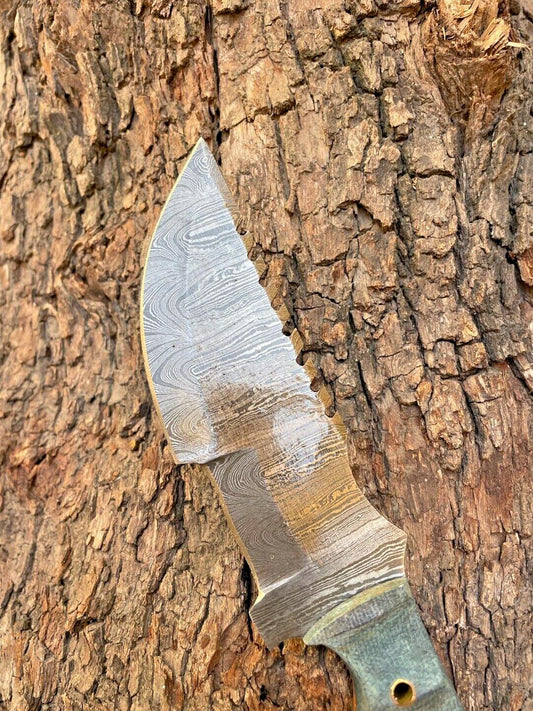 Custom Damascus Steel Boot Knife – 10" Camping Hunting EDC Tracker with Micarta Handle & Leather Sheath