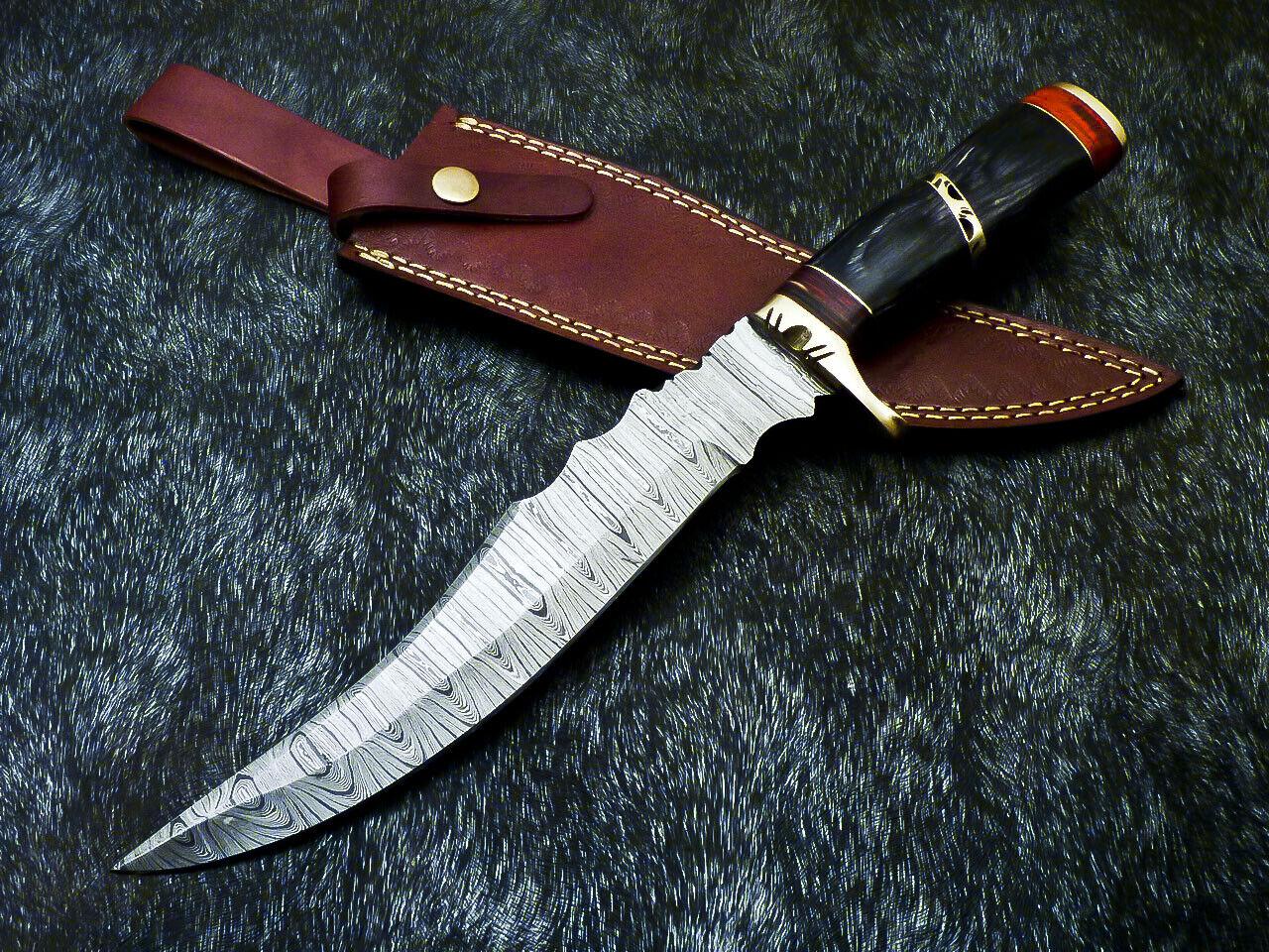 Authentic Hand Forged Damascus Bowie Hunting Knife | Hard Wood Handle | 14.5" Overall