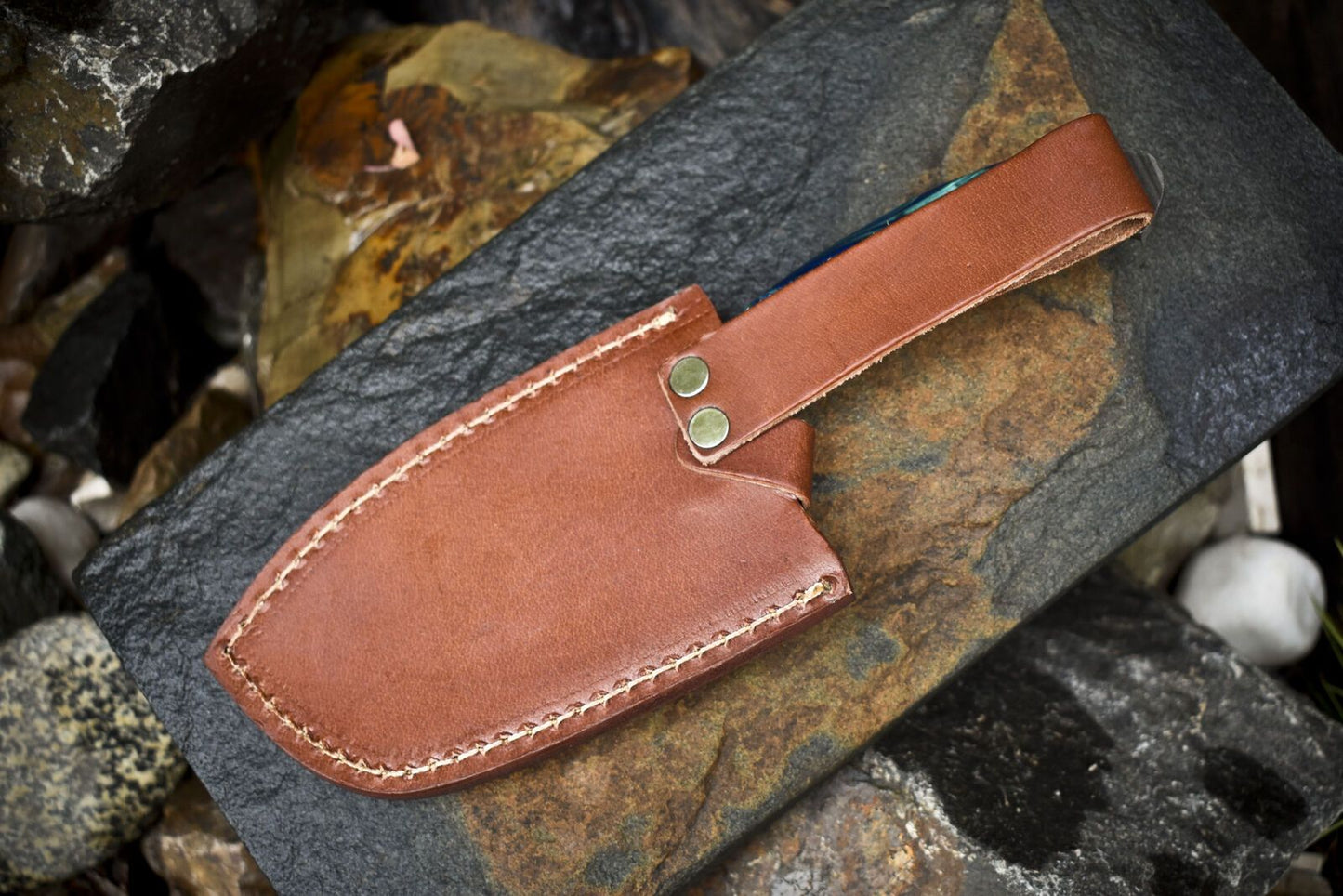 Custom Forged Clever Chopper Axe Knife Twist Damascus with Micarta Handle and Leather Sheath
