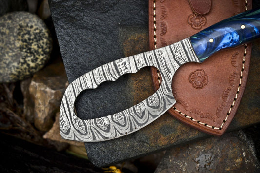 Custom Forged Clever Chopper Axe Knife Twist Damascus with Micarta Handle and Leather Sheath