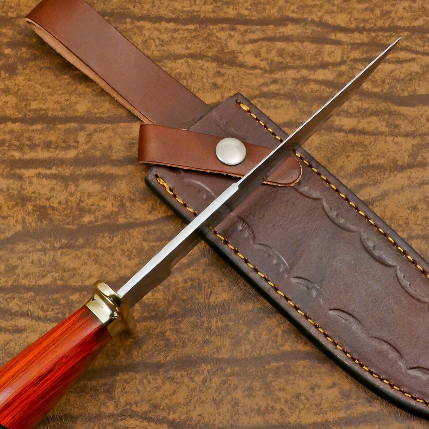 Handmade D2 Steel Bowie EDC Hunting Knife with Pakka Wood Handle – 12 Inch Full Tang