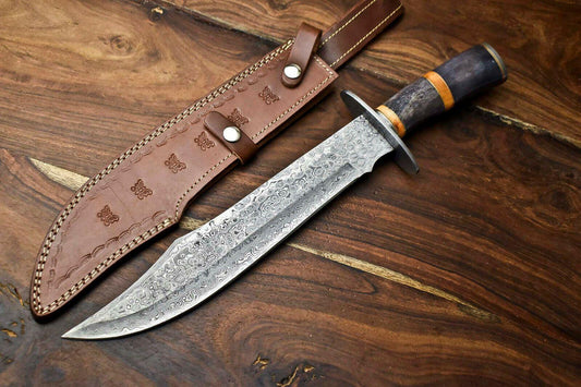 17 Inch Damascus Steel Bowie Knife with Camel Bone Handle