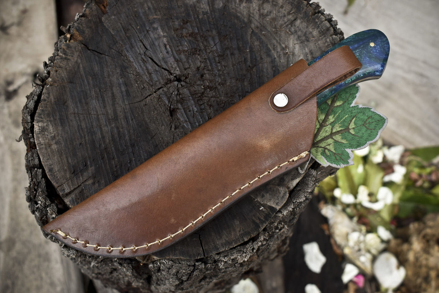 9.5" Twist Damascus Skinner Knife Corian Handle Fishing Hunting Knife